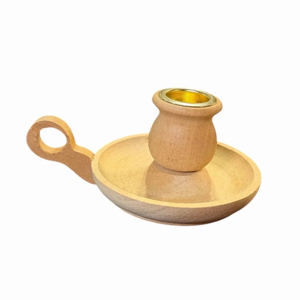 Wooden Chamberstick Candle‎ Holder with Finger Loop UNFINISHED WOOD